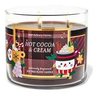 Bath & Body Works Hot Cocoa & Cream 3 Wick Candle With Decorative Lid